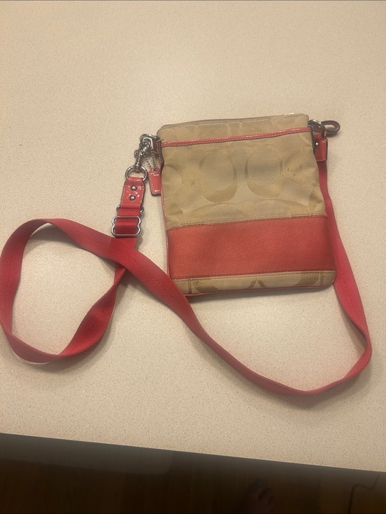 Coach Handbags - Coach Beige and pink coral Signature Crossbody Bag